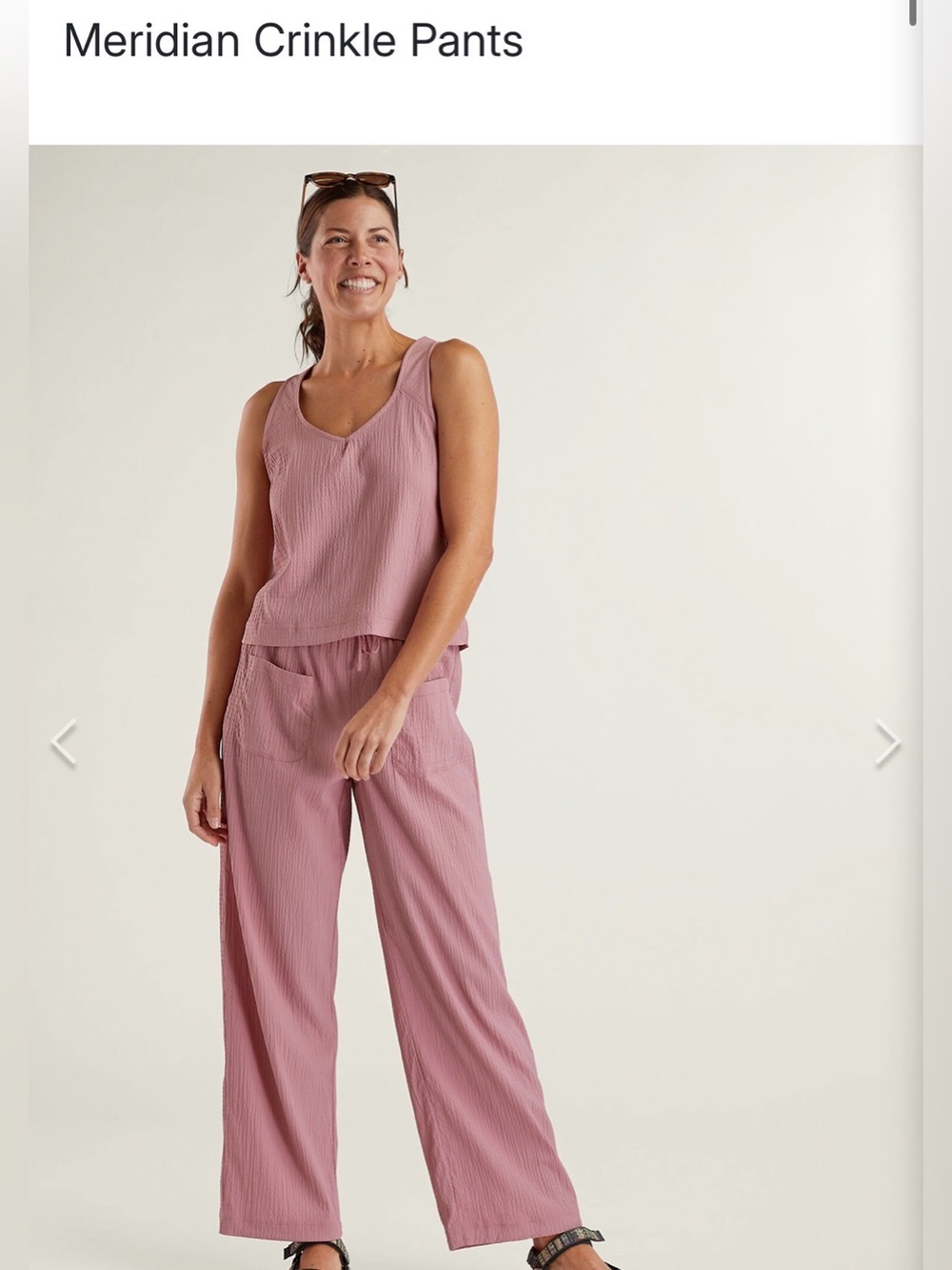Title nine Mauve Pink Crinkle Wide-Leg Pants and shirt